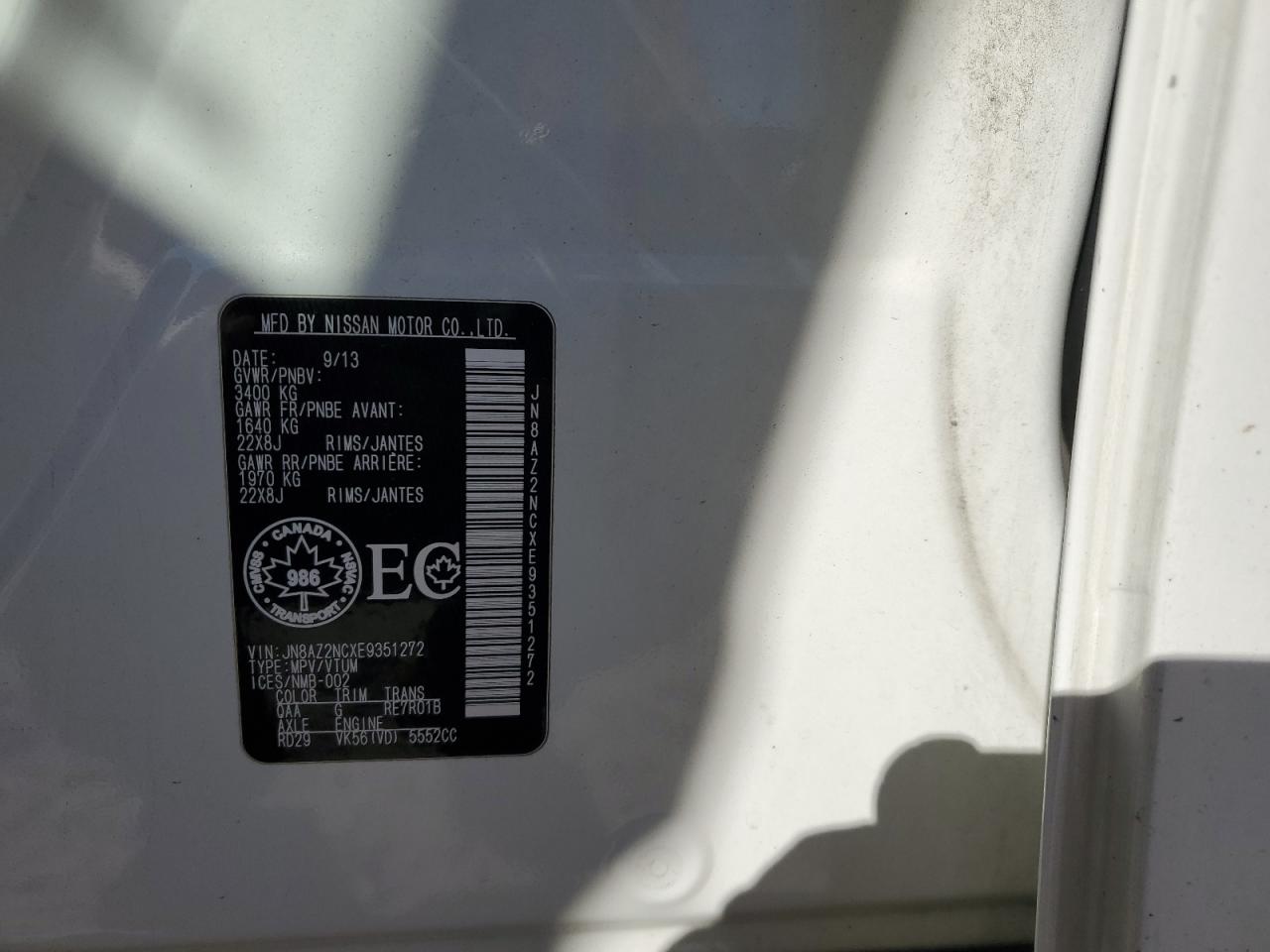 2014 Infiniti Qx80 VIN: JN8AZ2NCXE9351272 Lot: 82366105