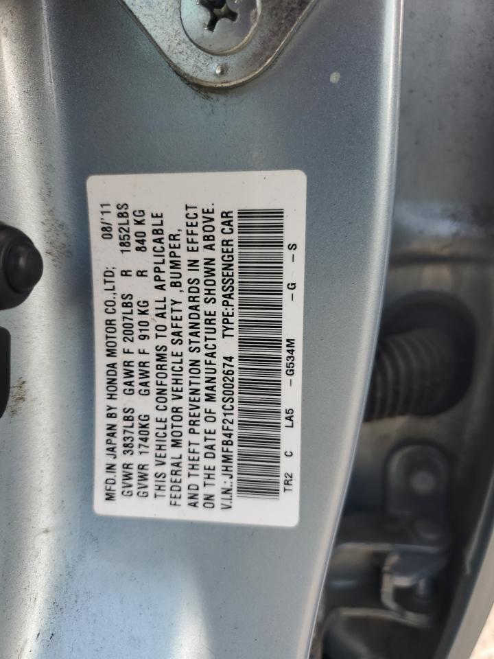 2012 Honda Civic Hybrid VIN: JHMFB4F21CS002674 Lot: 86791415