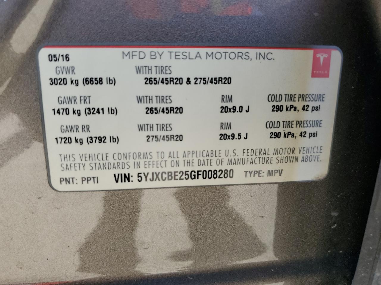 2016 Tesla Model X VIN: 5YJXCBE25GF008280 Lot: 86793625