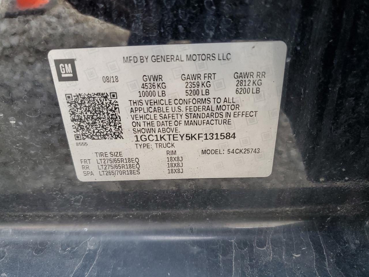 2019 Chevrolet Silverado K2500 Heavy Duty Ltz VIN: 1GC1KTEY5KF131584 Lot: 85388915