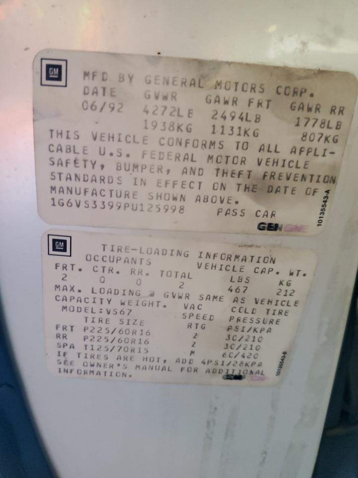 1993 Cadillac Allante VIN: 1G6VS3399PU125998 Lot: 84707675