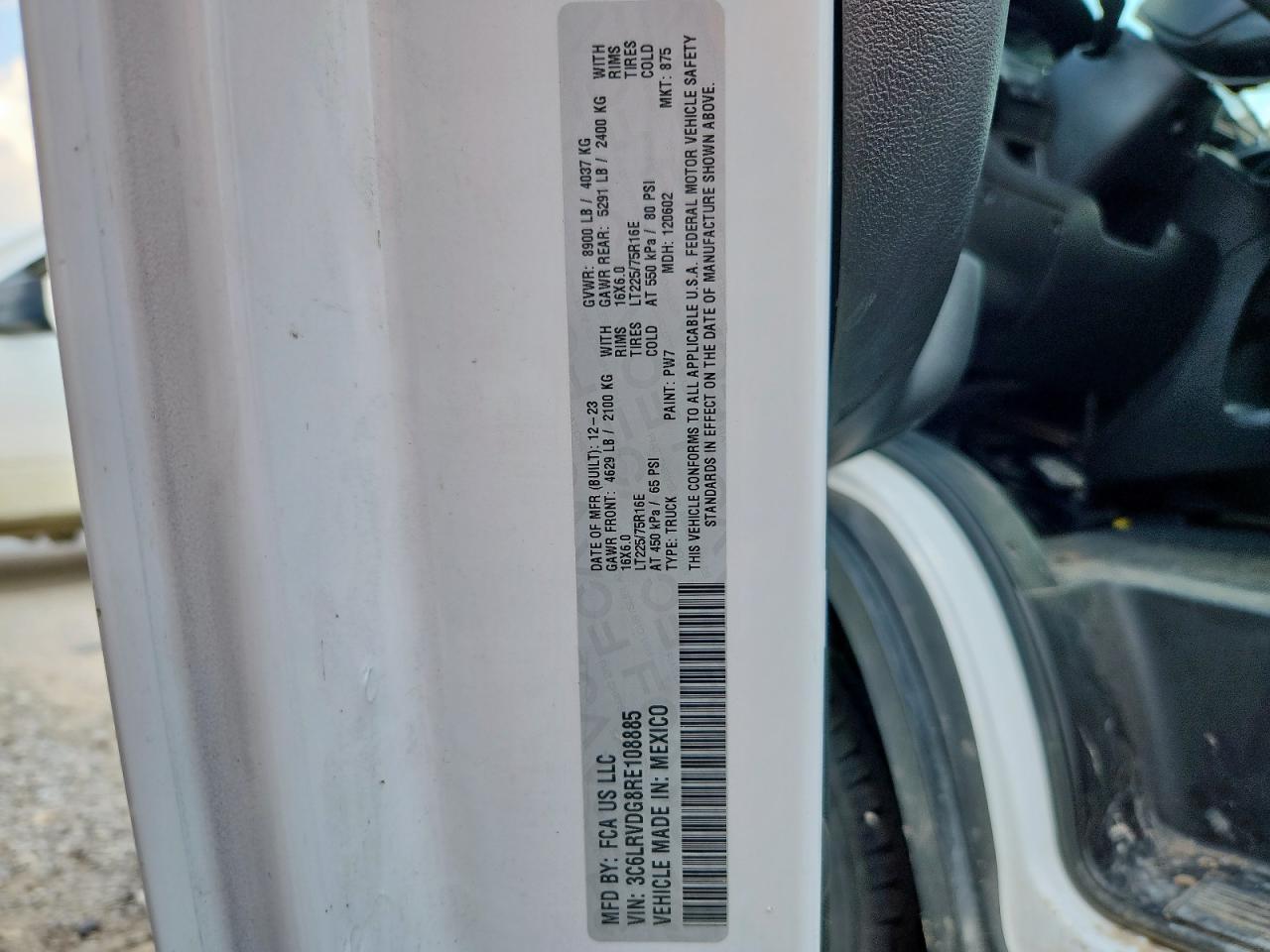 2024 Ram Promaster 2500 2500 High VIN: 3C6LRVDG8RE108885 Lot: 84892925