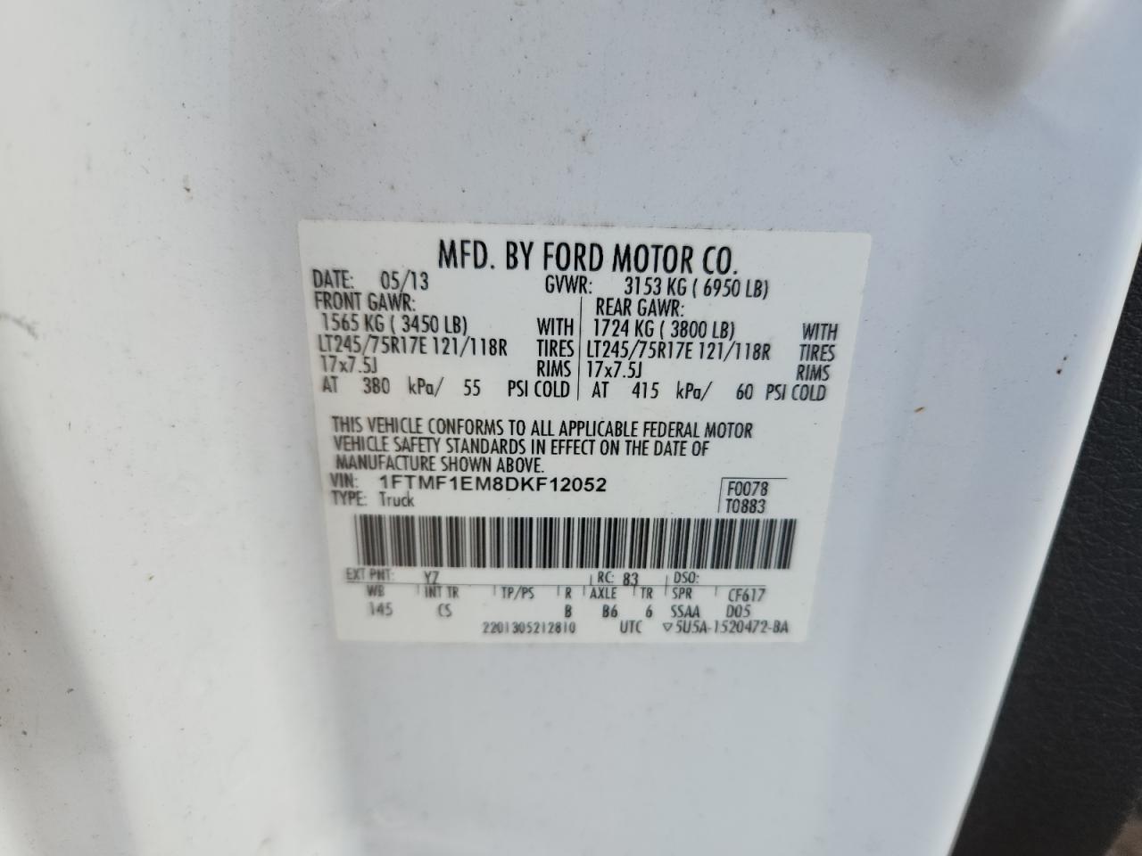 2013 Ford F150 VIN: 1FTMF1EM8DKF12052 Lot: 82322285