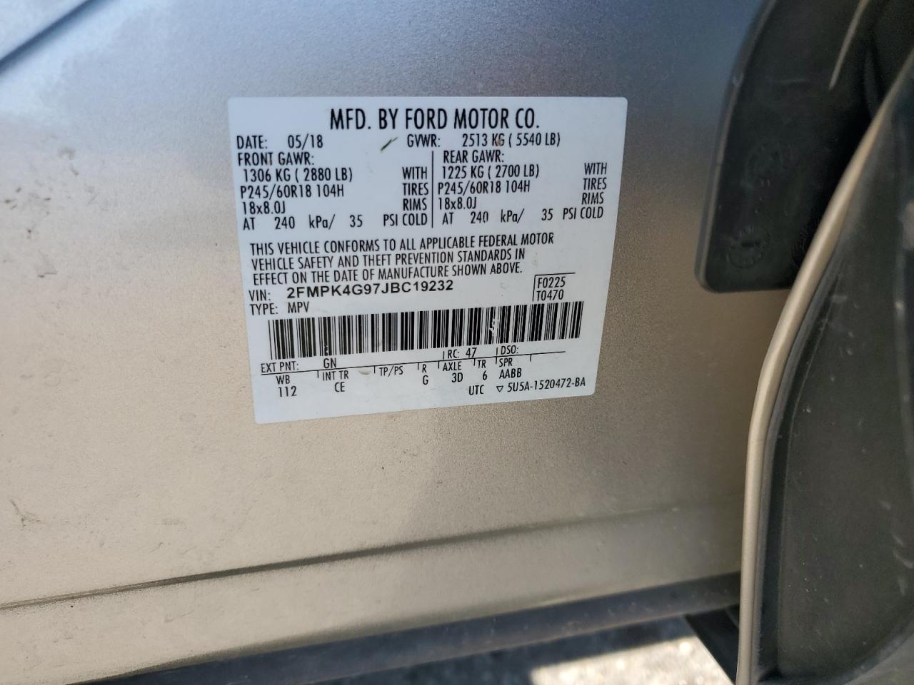 2018 Ford Edge Se VIN: 2FMPK4G97JBC19232 Lot: 82319155