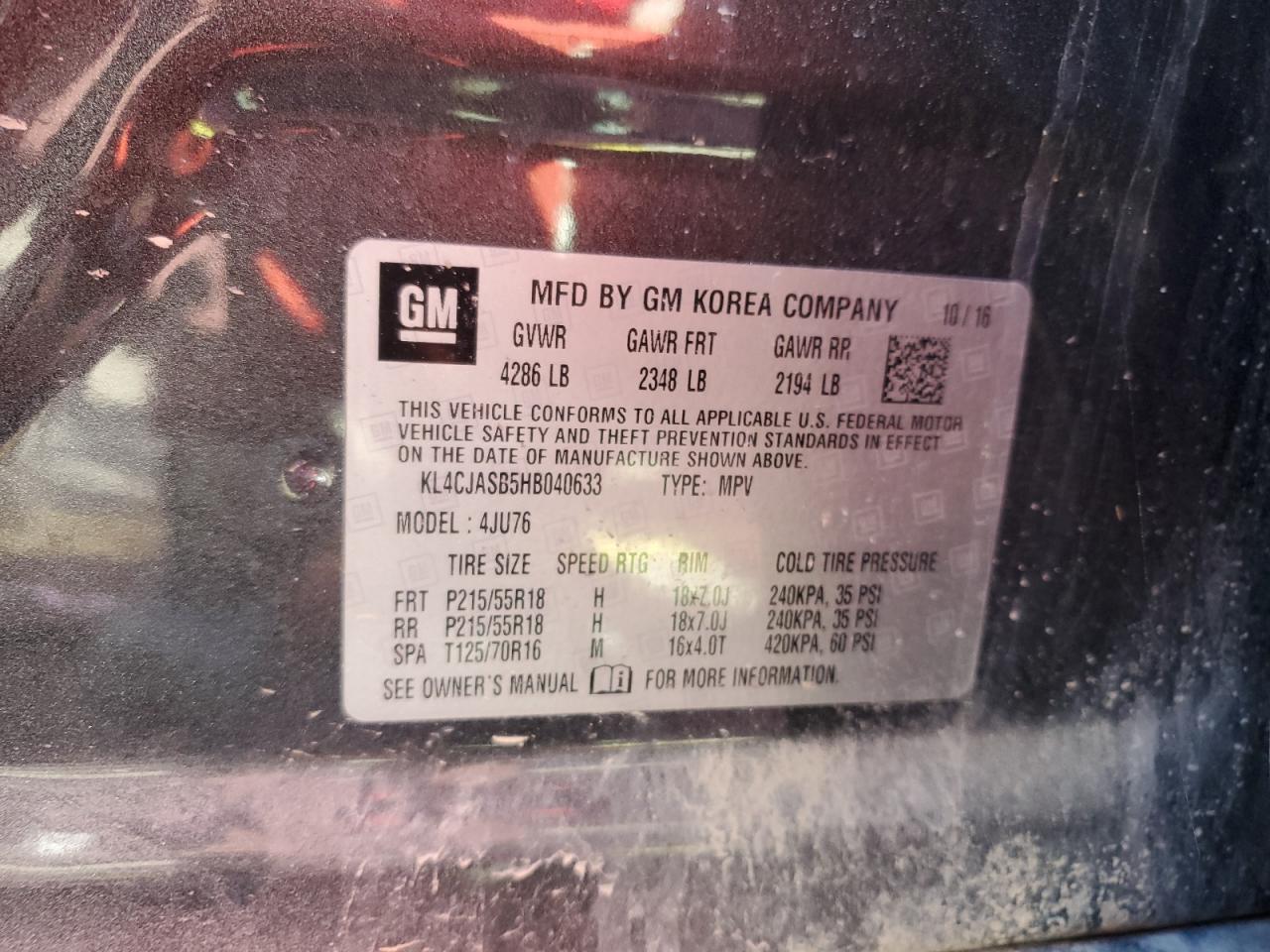 2017 Buick Encore Preferred VIN: KL4CJASB5HB040633 Lot: 87112515