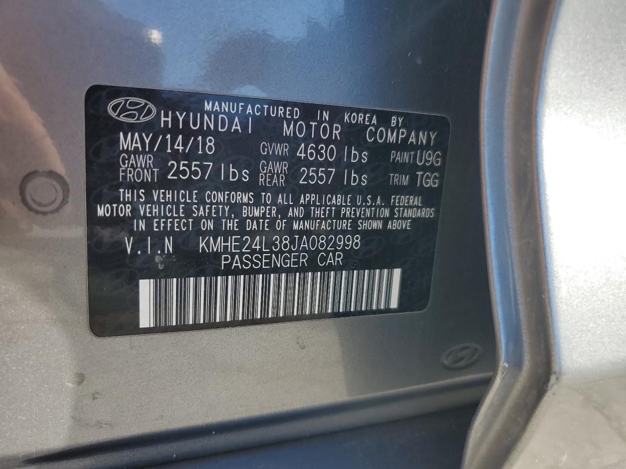 2018 Hyundai Sonata Hybrid VIN: KMHE24L38JA082998 Lot: 86665645