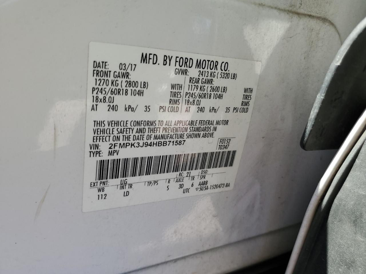 2017 Ford Edge Sel VIN: 2FMPK3J94HBB71587 Lot: 82623895