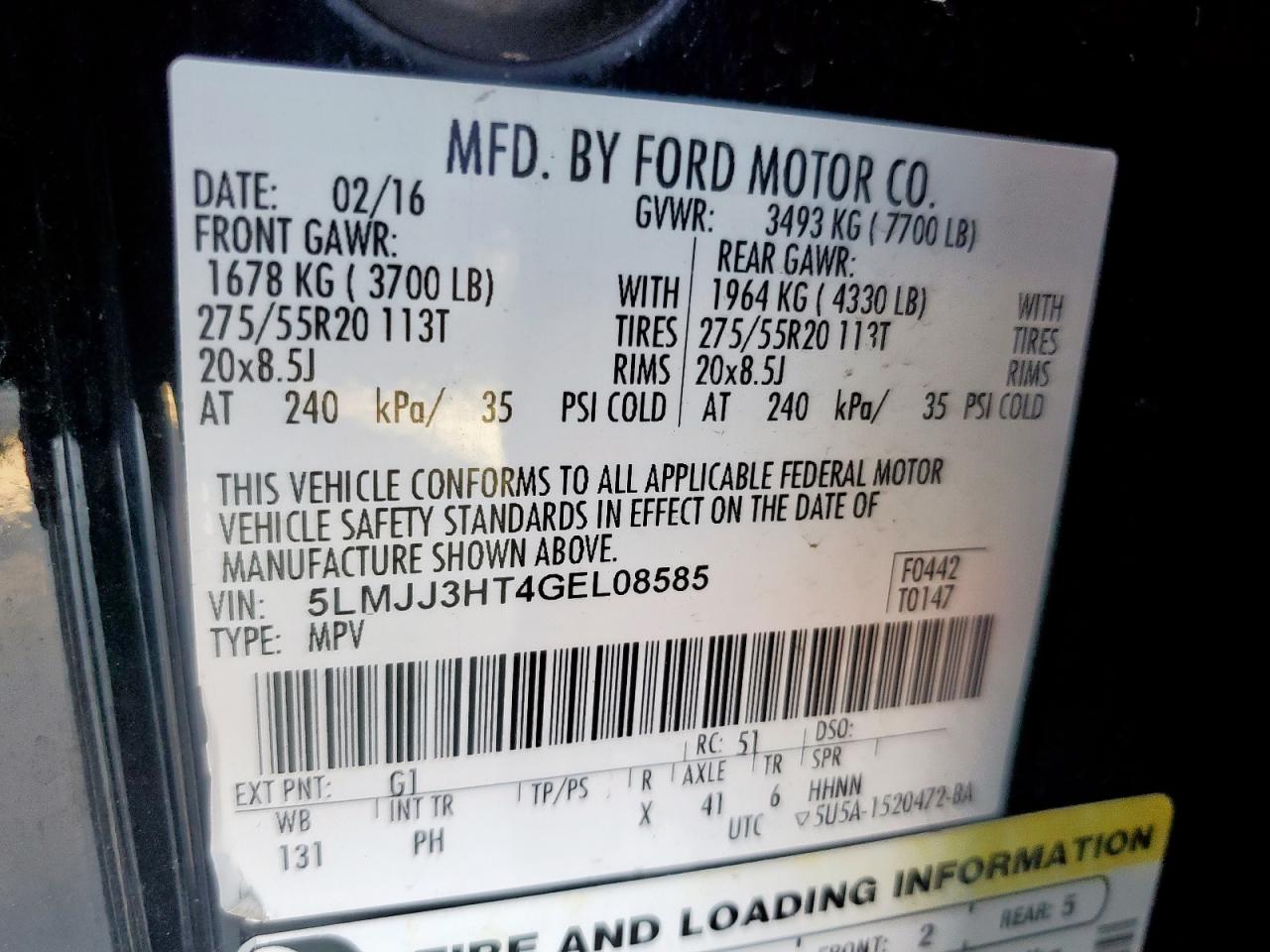 2016 Lincoln Navigator L Select VIN: 5LMJJ3HT4GEL08585 Lot: 82281065