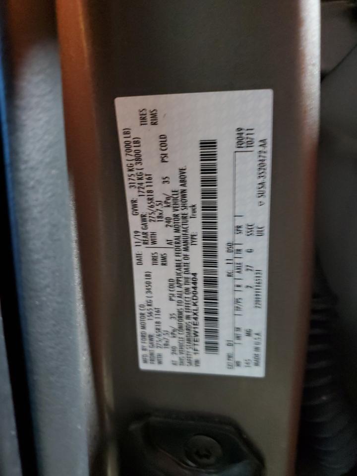 2020 Ford F150 Supercrew VIN: 1FTEW1E4XLKD04404 Lot: 89623075