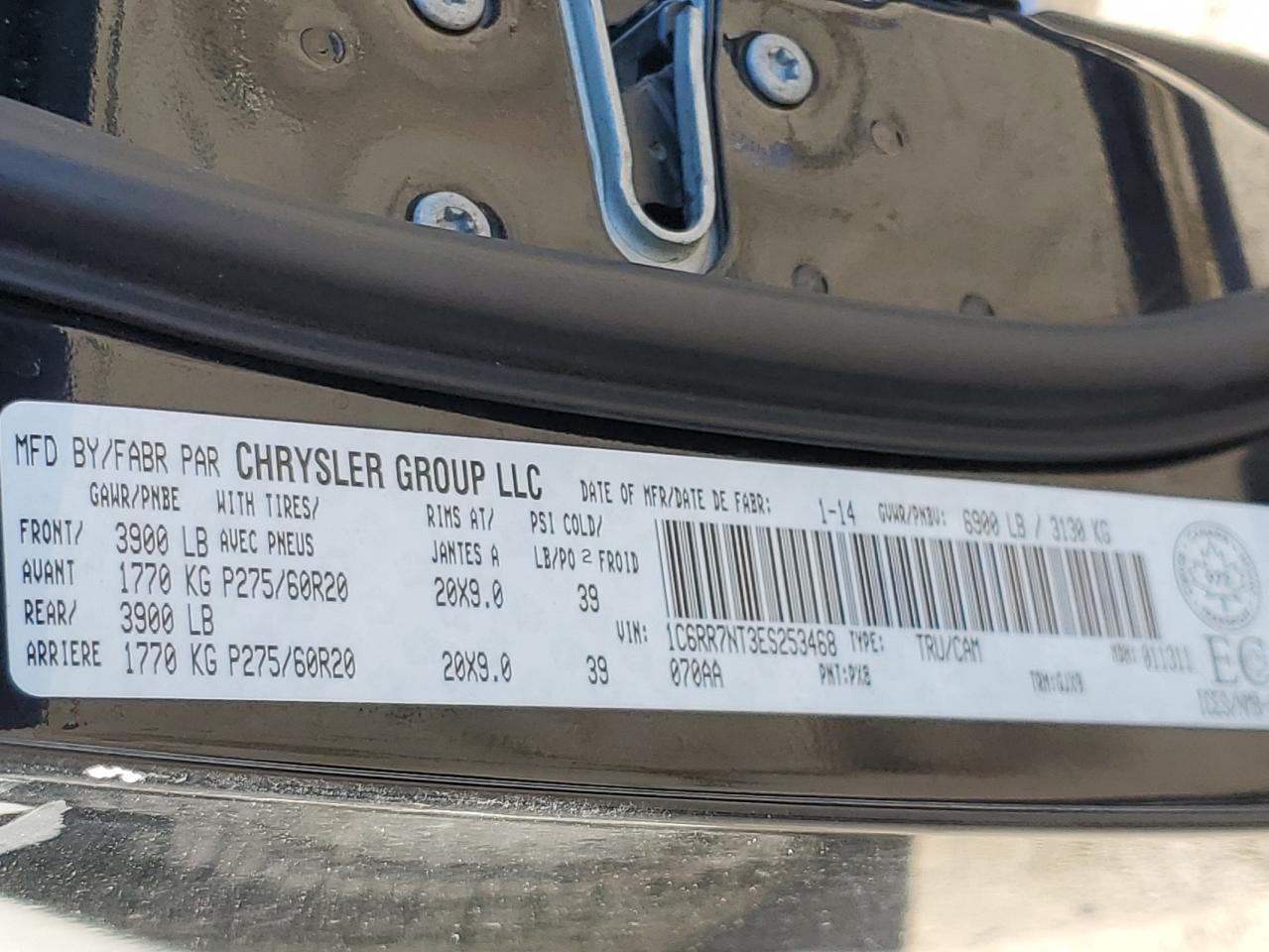 2014 Ram 1500 Laramie VIN: 1C6RR7NT3ES253468 Lot: 86798205