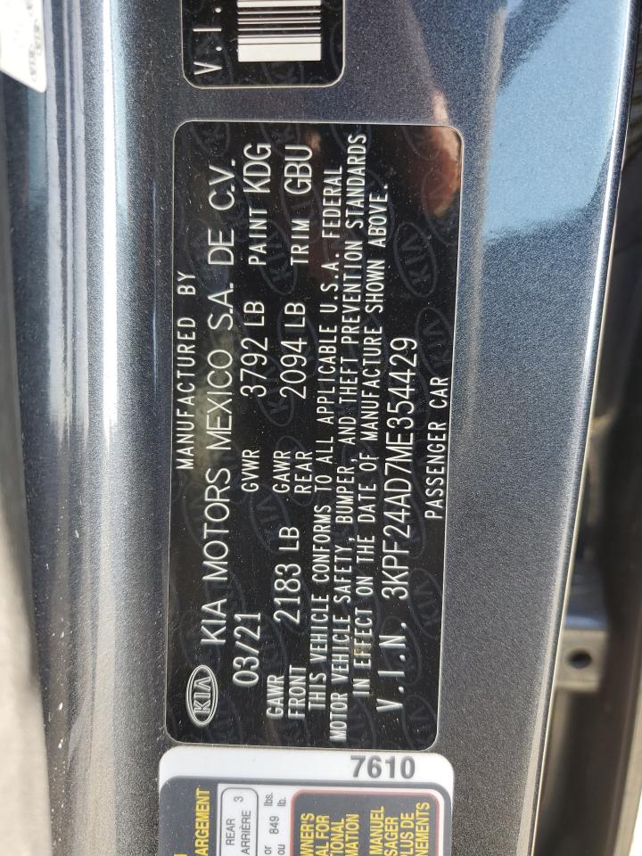 2021 Kia Forte Fe VIN: 3KPF24AD7ME354429 Lot: 87123195