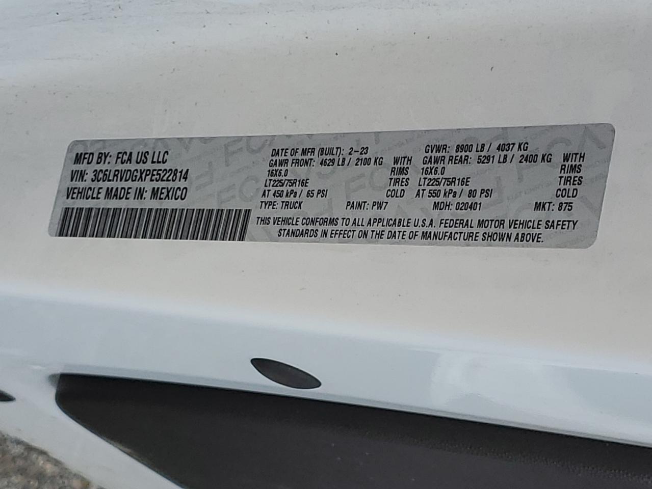2023 Ram Promaster 2500 2500 High VIN: 3C6LRVDGXPE522814 Lot: 84245135