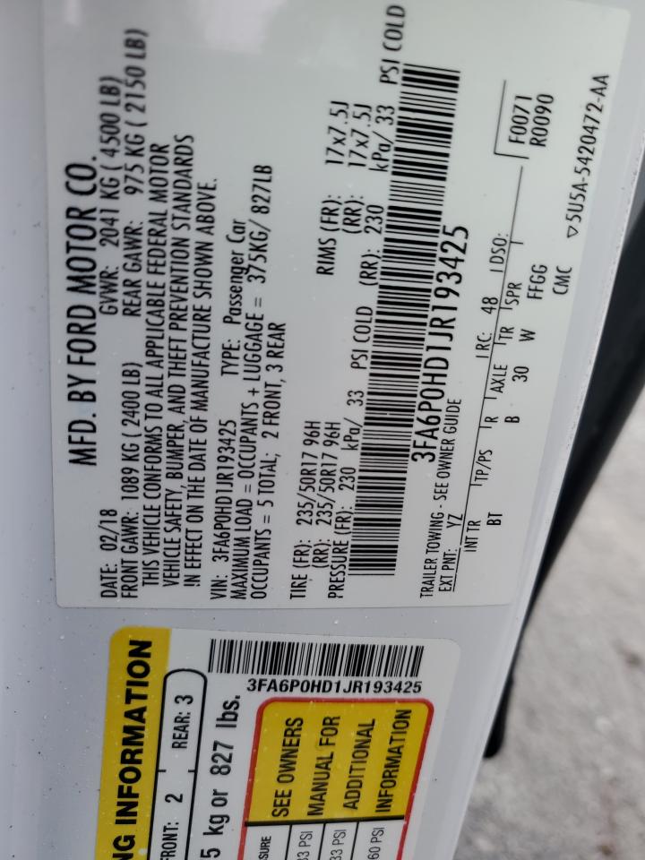 2018 Ford Fusion Se VIN: 3FA6P0HD1JR193425 Lot: 90332895