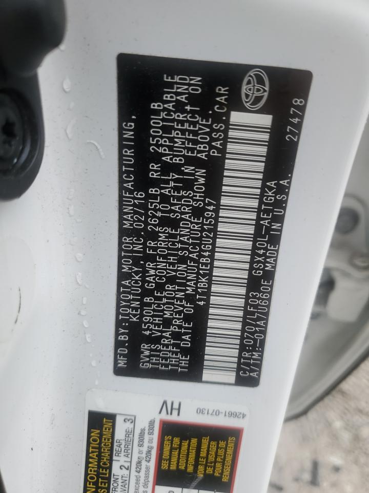 2016 Toyota Avalon Xle VIN: 4T1BK1EB4GU215947 Lot: 90496805