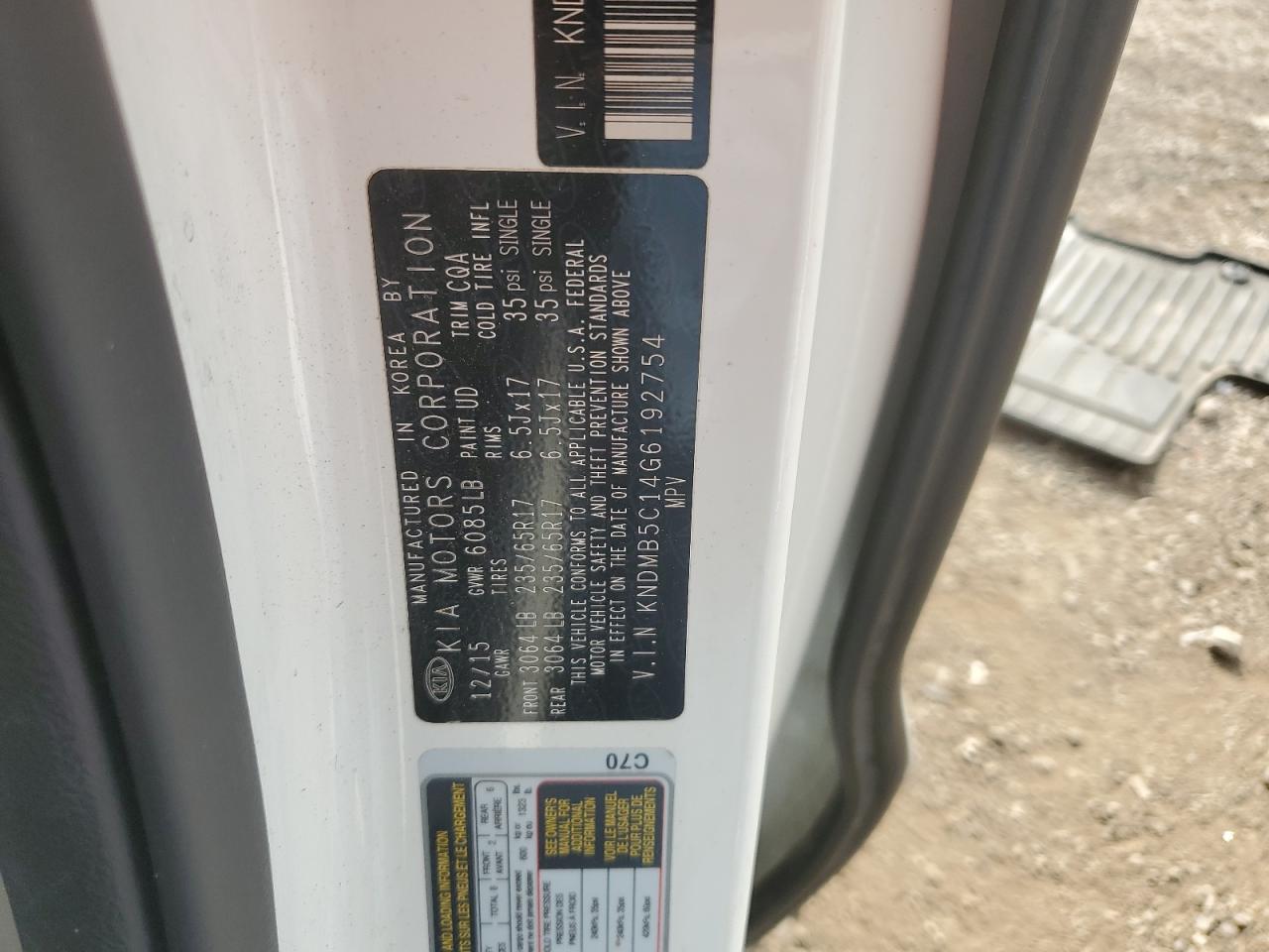 2016 Kia Sedona Lx VIN: KNDMB5C14G6192754 Lot: 83810485