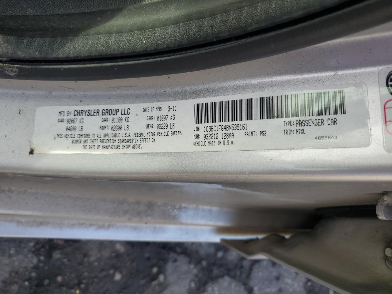 2011 Chrysler 200 Touring VIN: 1C3BC1FG4BN539161 Lot: 87017505