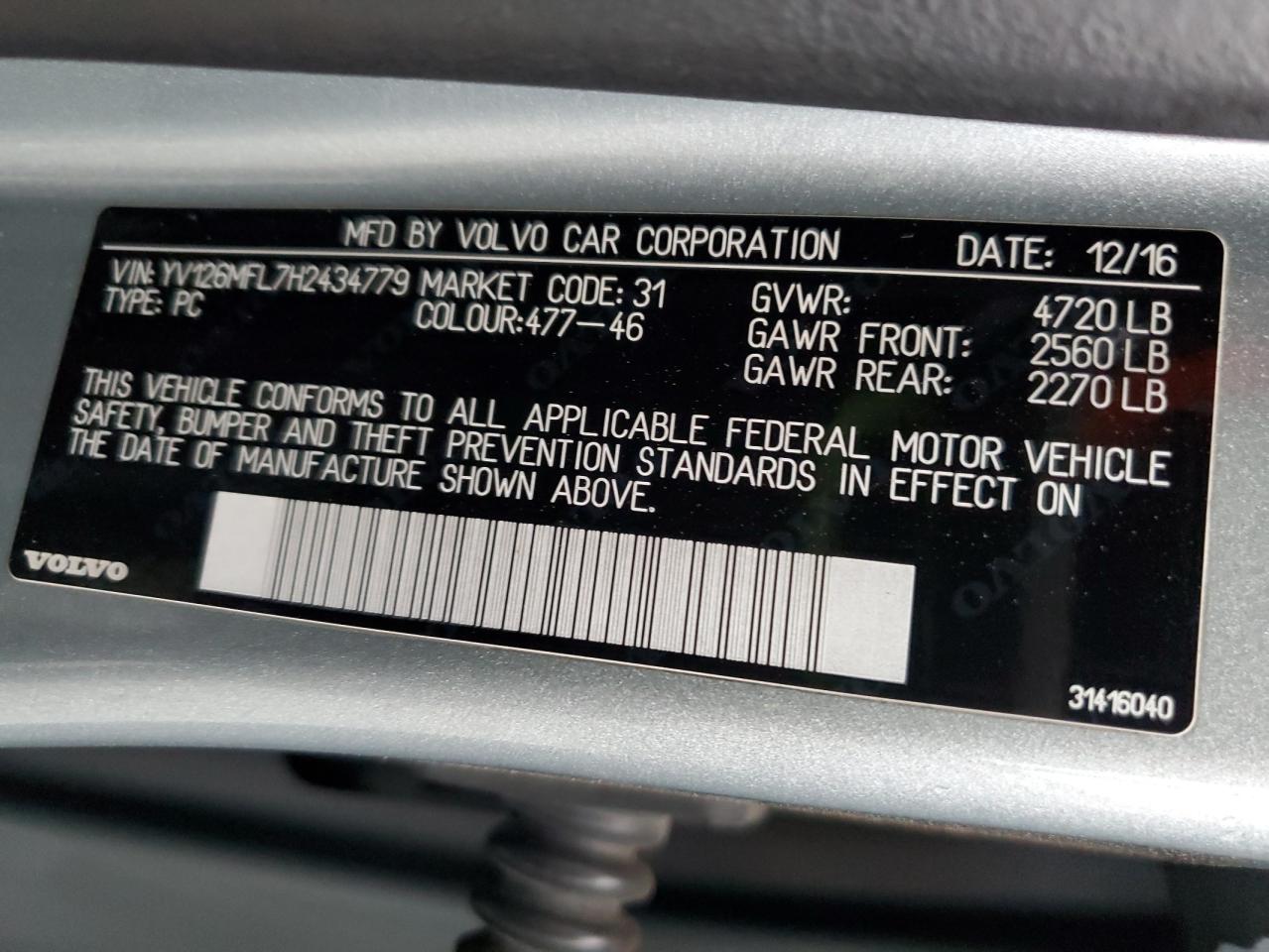 2017 Volvo S60 VIN: YV126MFL7H2434779 Lot: 82758835