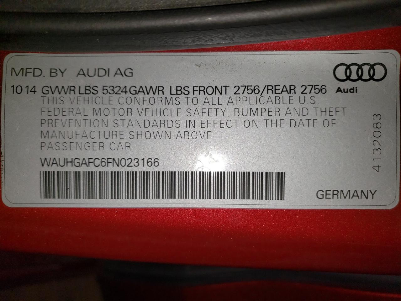 2015 Audi A6 Prestige VIN: WAUHGAFC6FN023166 Lot: 87115115