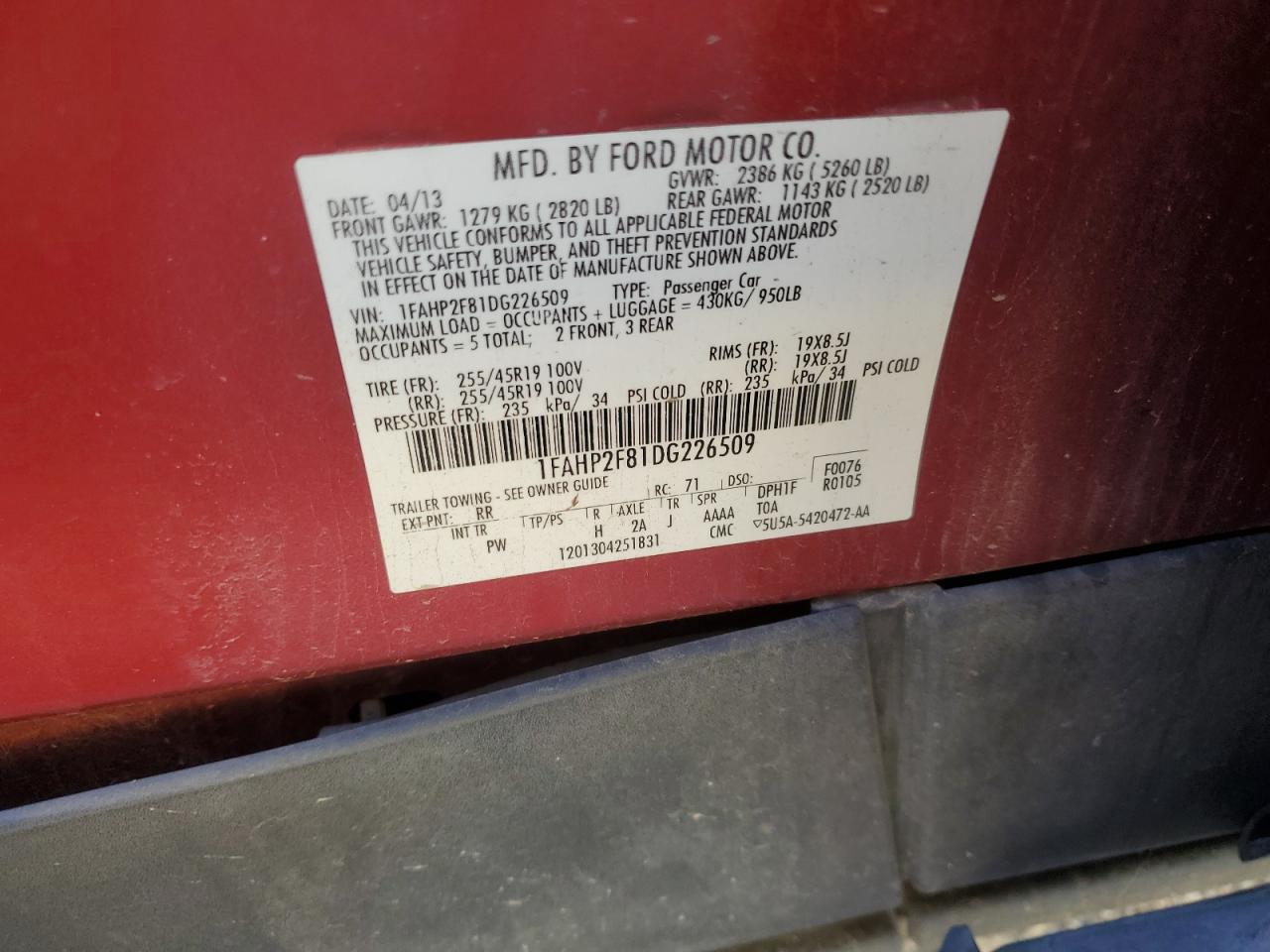 2013 Ford Taurus Limited VIN: 1FAHP2F81DG226509 Lot: 86505735