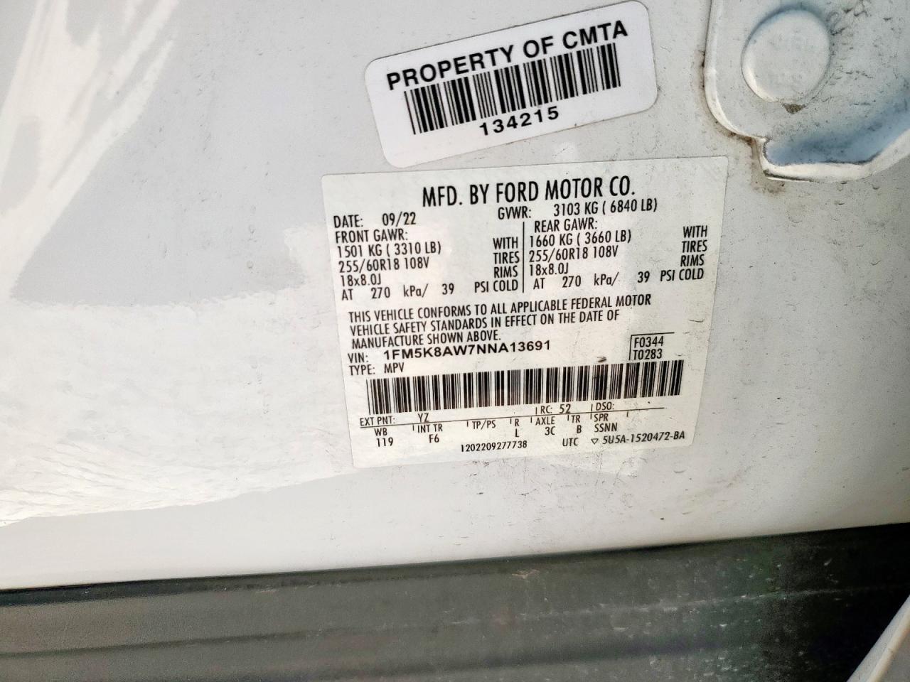 2022 Ford Explorer Police Interceptor VIN: 1FM5K8AW7NNA13691 Lot: 84371825