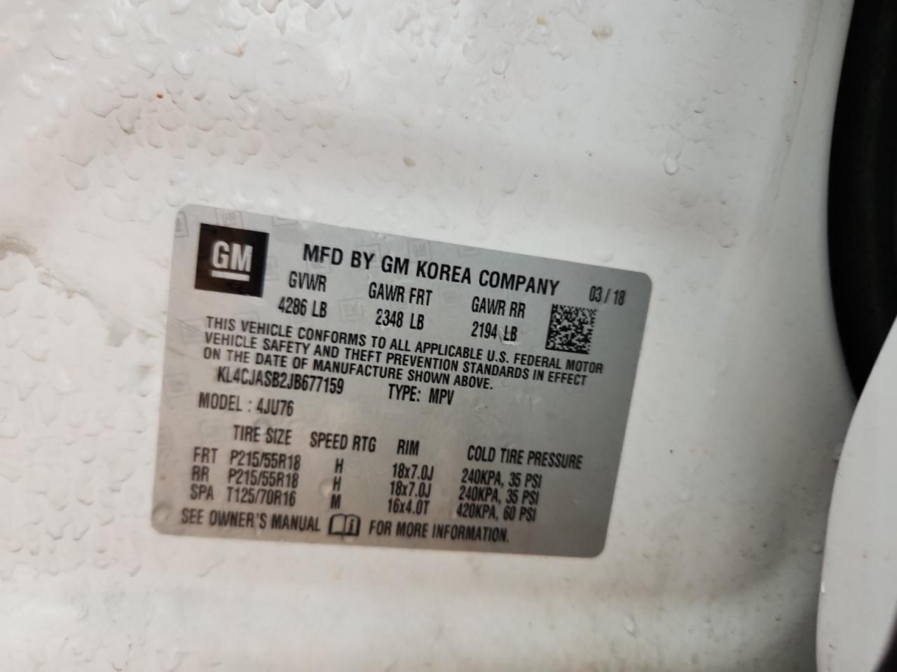 2018 Buick Encore Preferred VIN: KL4CJASB2JB677159 Lot: 85512575