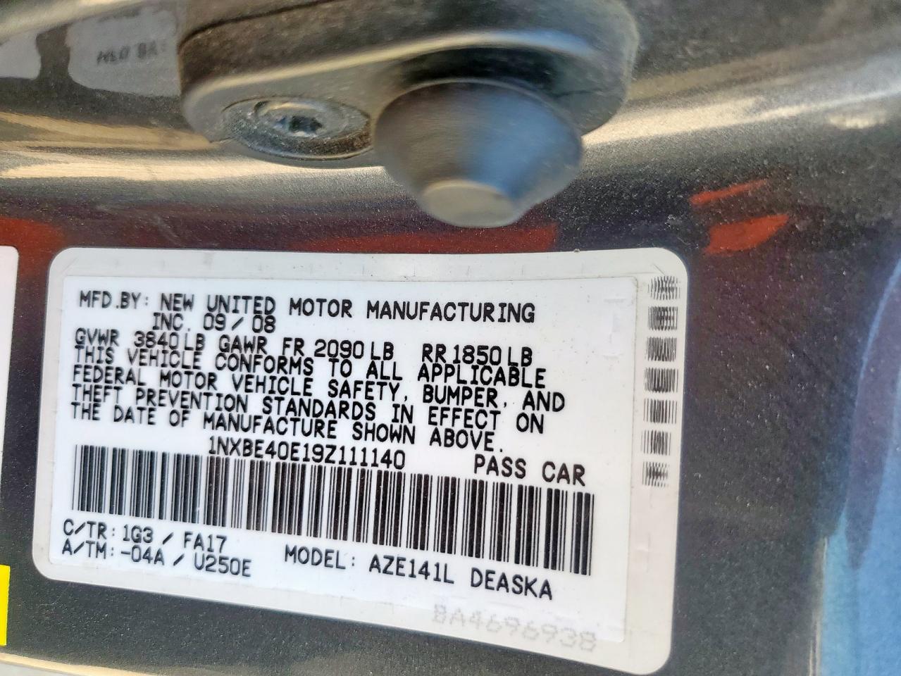 2009 Toyota Corolla Xrs VIN: 1NXBE40E19Z111140 Lot: 82250175