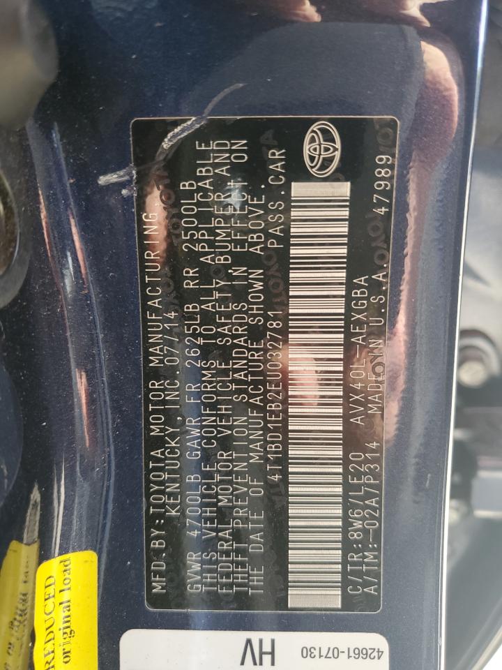 2014 Toyota Avalon Hybrid VIN: 4T1BD1EB2EU032781 Lot: 87430355