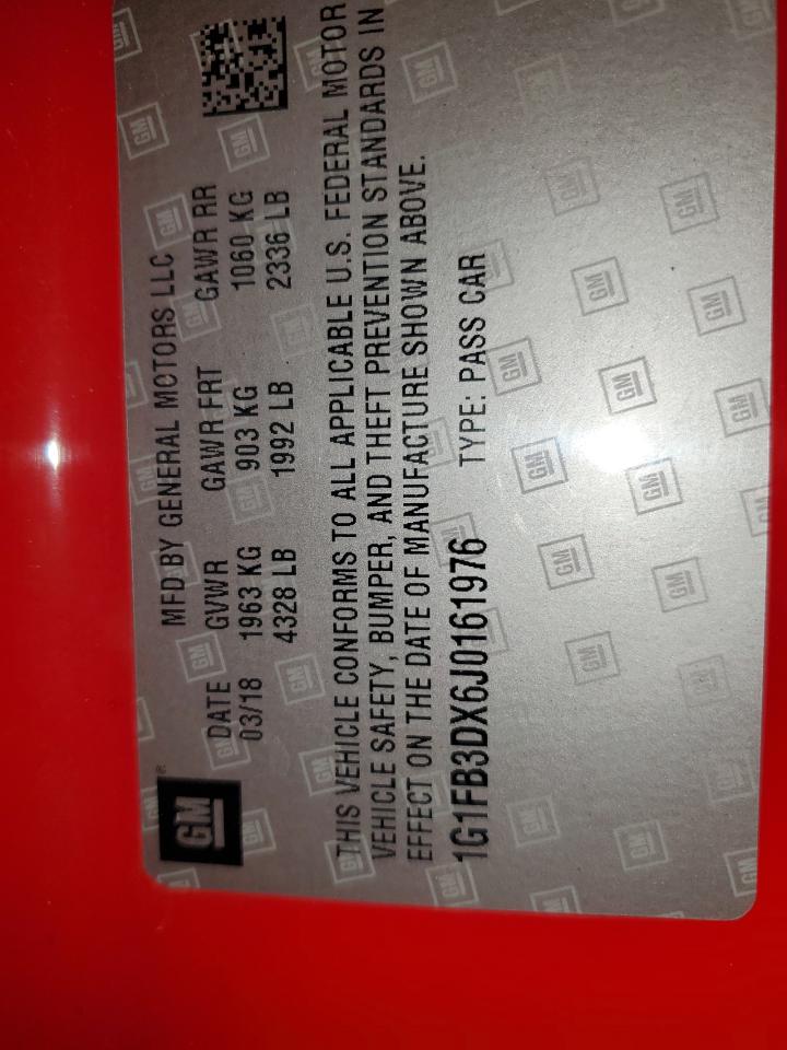 2018 Chevrolet Camaro Lt VIN: 161976 Lot: 85949285