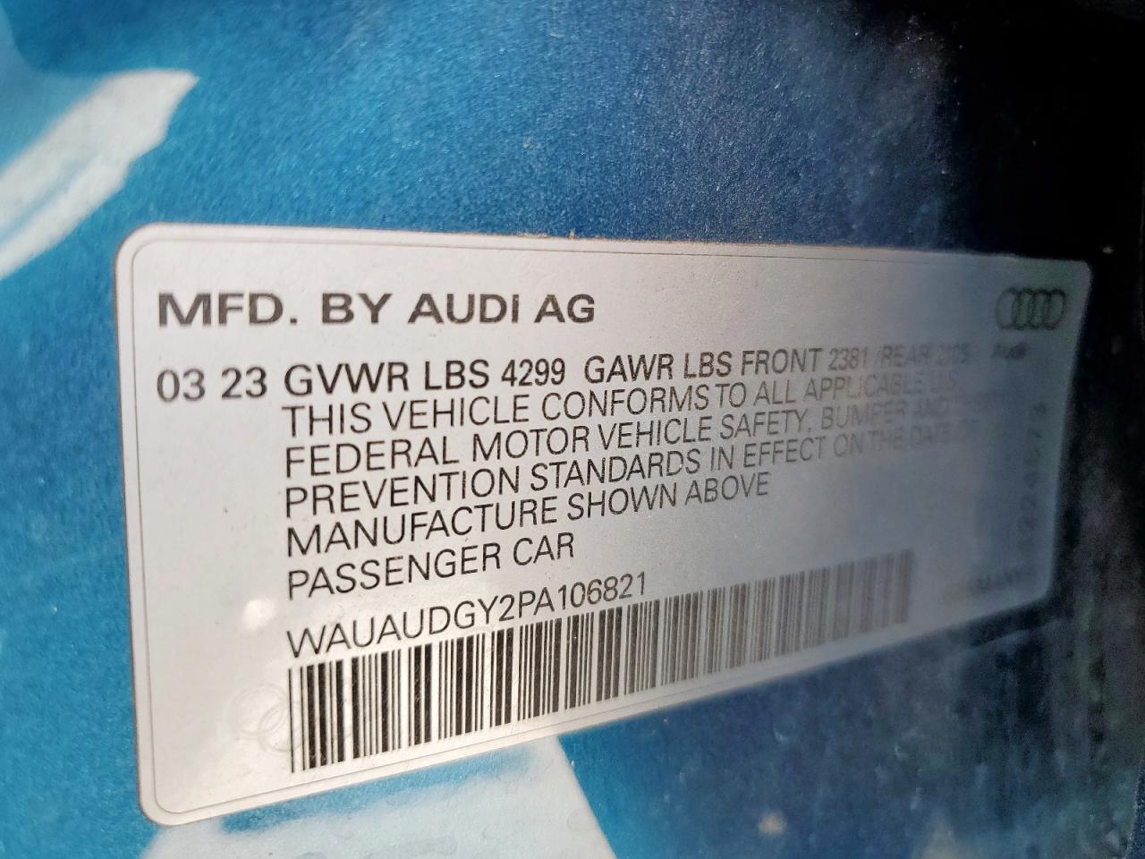 2023 Audi A3 Premium VIN: WAUAUDGY2PA106821 Lot: 86063395