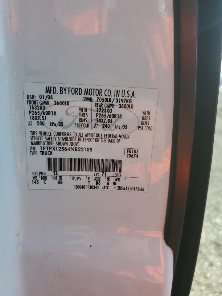 2004 Ford F150 VIN: 1FTPX12564NB22105 Lot: 85840415