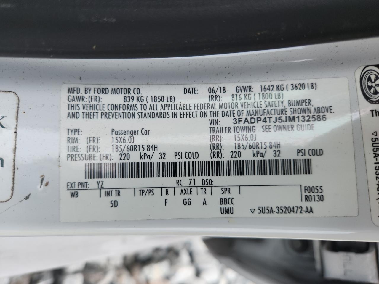 2018 Ford Fiesta S VIN: 3FADP4TJ5JM132586 Lot: 82381635
