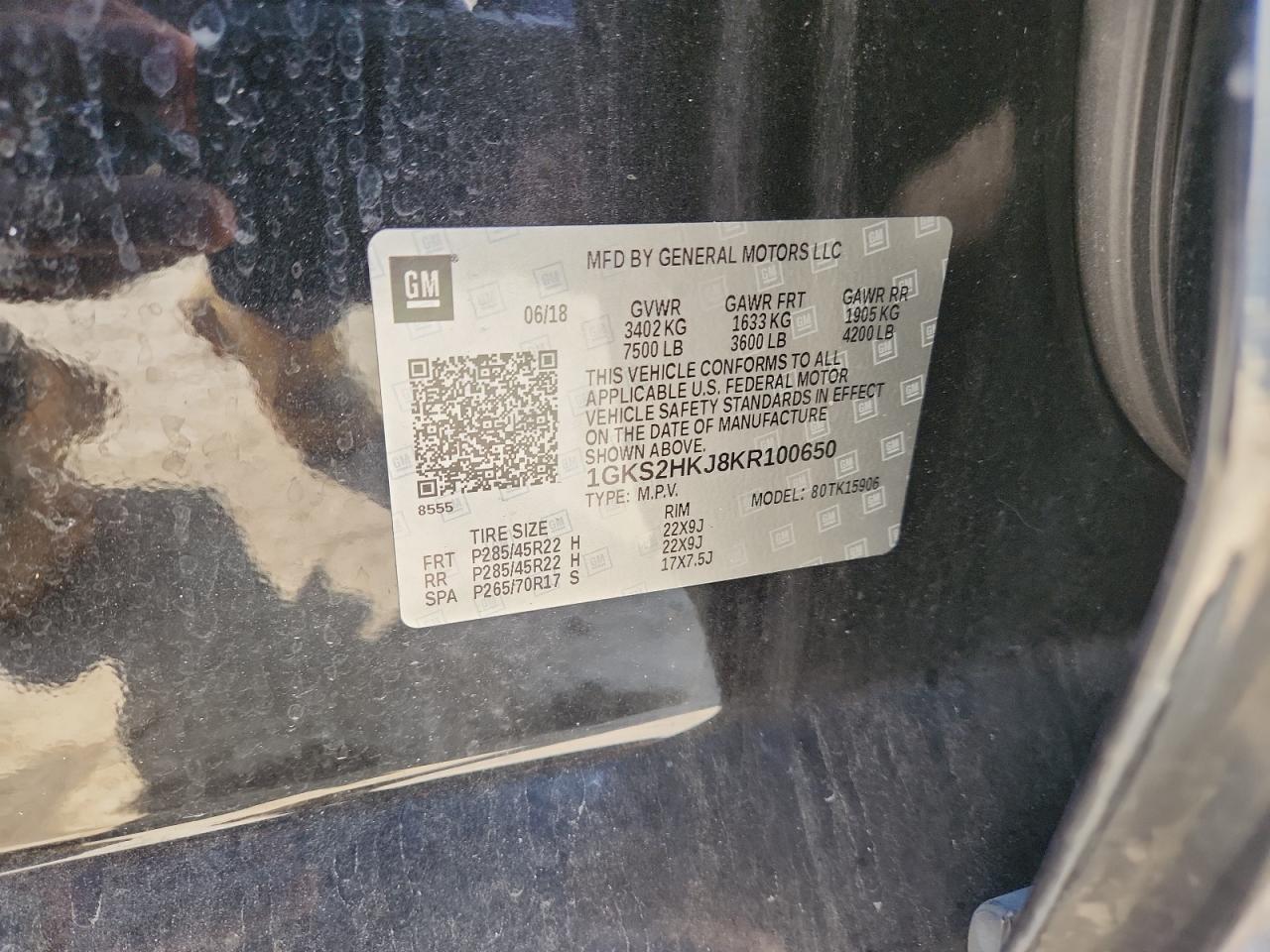 2019 GMC Yukon Xl Denali VIN: 1GKS2HKJ8KR100650 Lot: 86258465