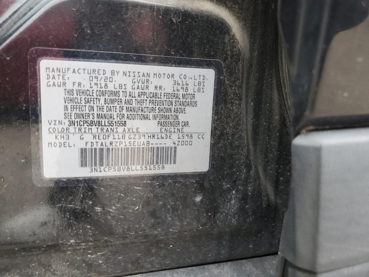 2020 Nissan Kicks S VIN: 3N1CP5BV8LL551558 Lot: 89832235