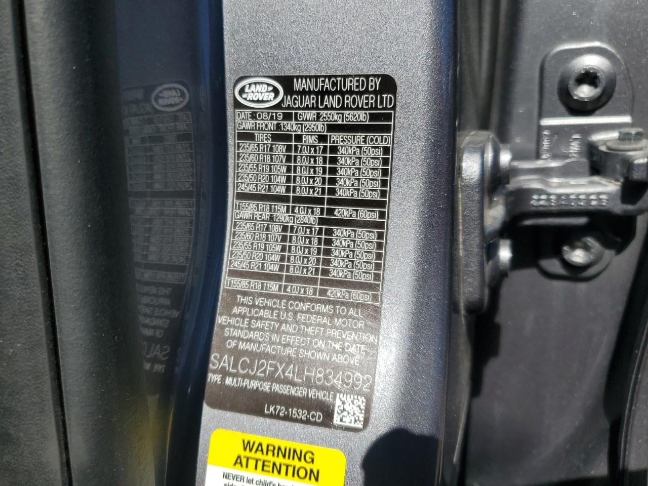 2020 Land Rover Discovery Sport S VIN: SALCJ2FX4LH834992 Lot: 87384555