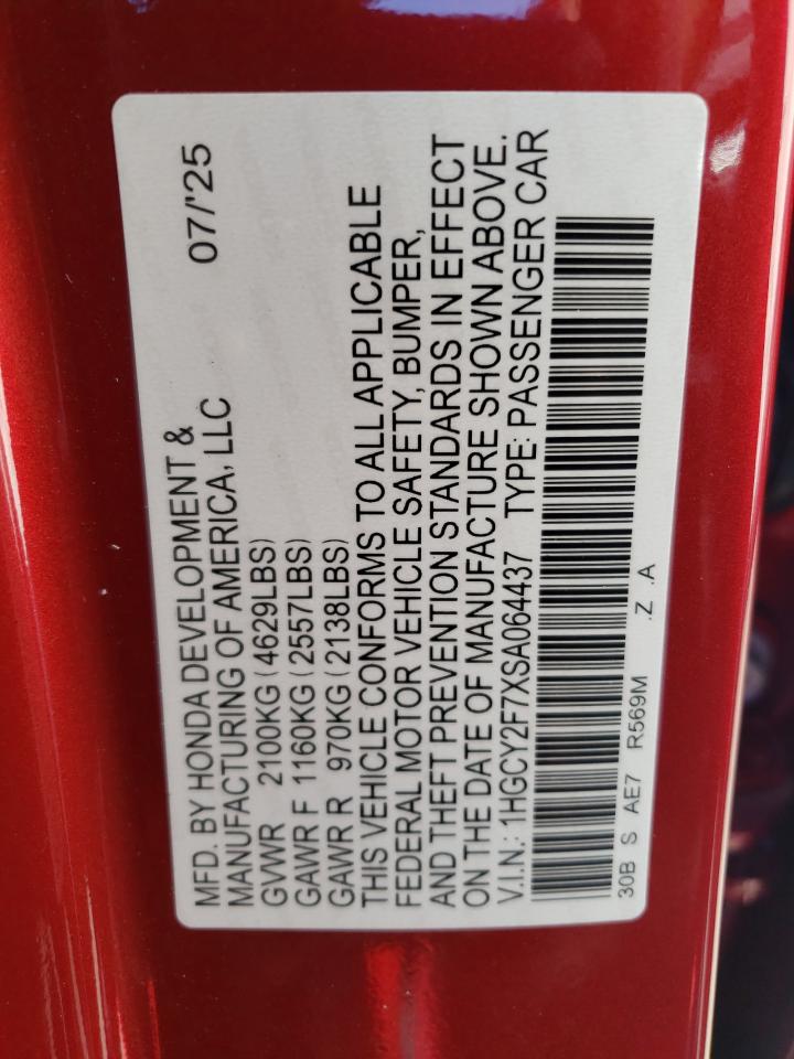 2025 Honda Accord Hybrid Sport-L VIN: 1HGCY2F7XSA064437 Lot: 85370945