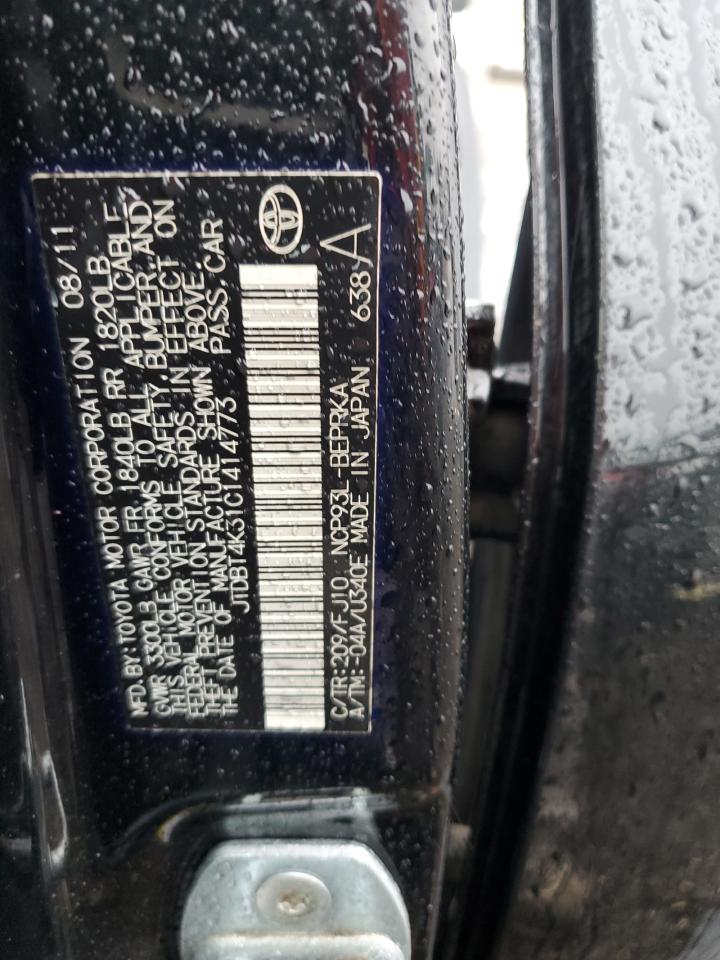 2012 Toyota Yaris VIN: JTDBT4K31C1414773 Lot: 82232685