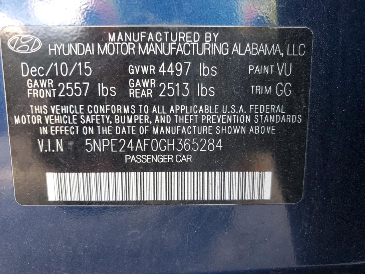 2016 Hyundai Sonata Se VIN: 5NPE24AF0GH365284 Lot: 81998785