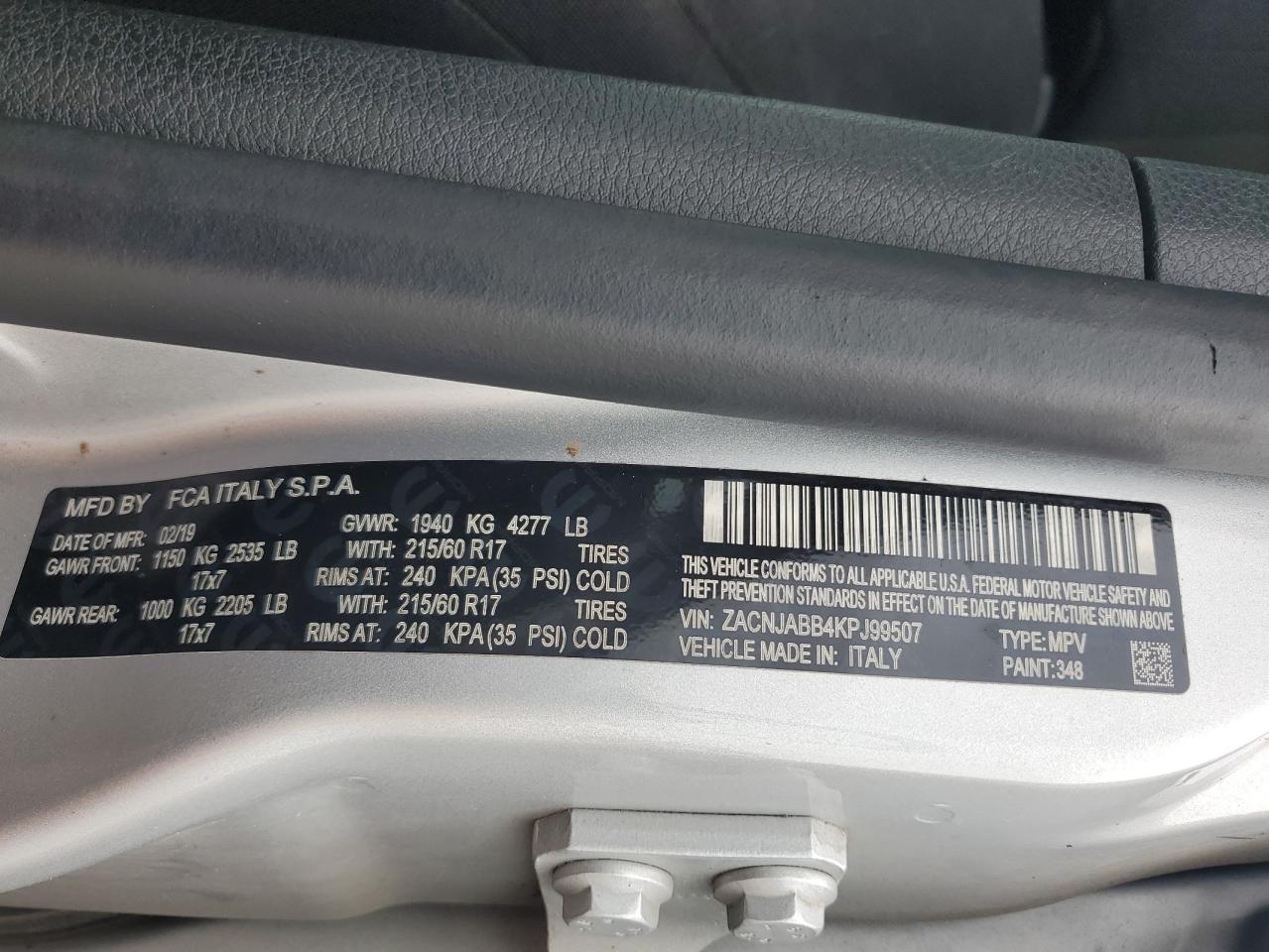 2019 Jeep Renegade Latitude VIN: ZACNJABB4KPJ99507 Lot: 85587295