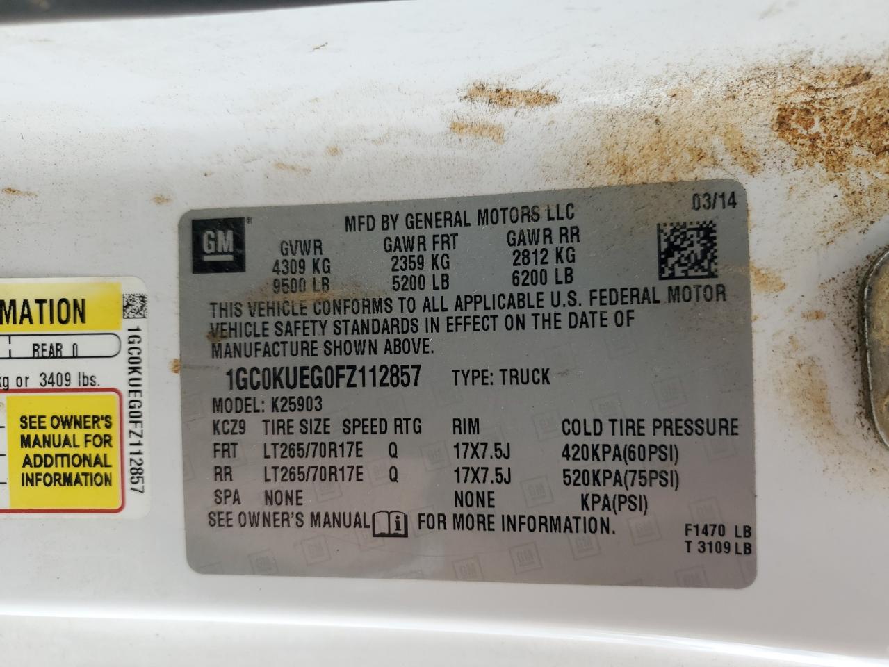 2015 Chevrolet Silverado K2500 Heavy Duty VIN: 1GC0KUEG0FZ112857 Lot: 85308005