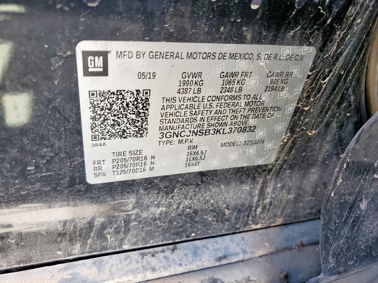 2019 Chevrolet Trax Ls VIN: 3GNCJNSB3KL370832 Lot: 84656515