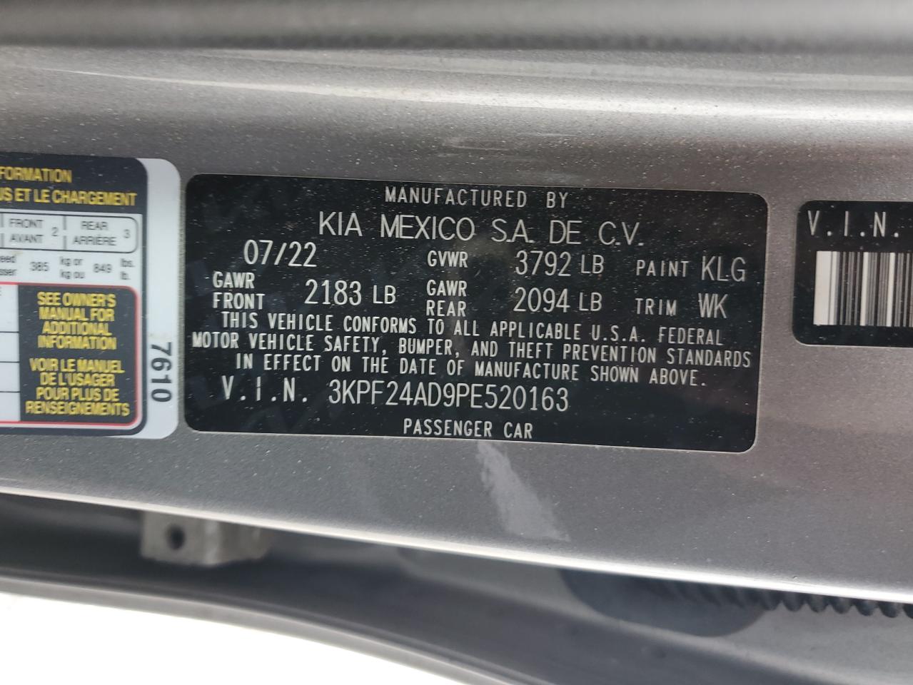 2023 Kia Forte Lx VIN: 3KPF24AD9PE520163 Lot: 82363015