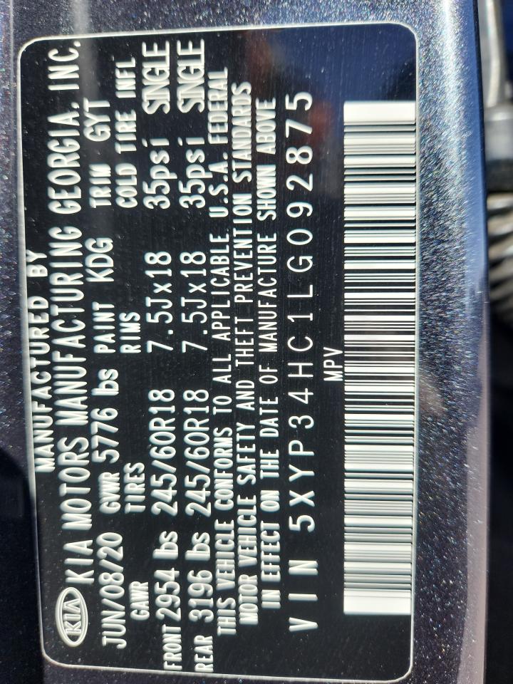 2020 Kia Telluride Ex VIN: 5XYP34HC1LG092875 Lot: 87463915