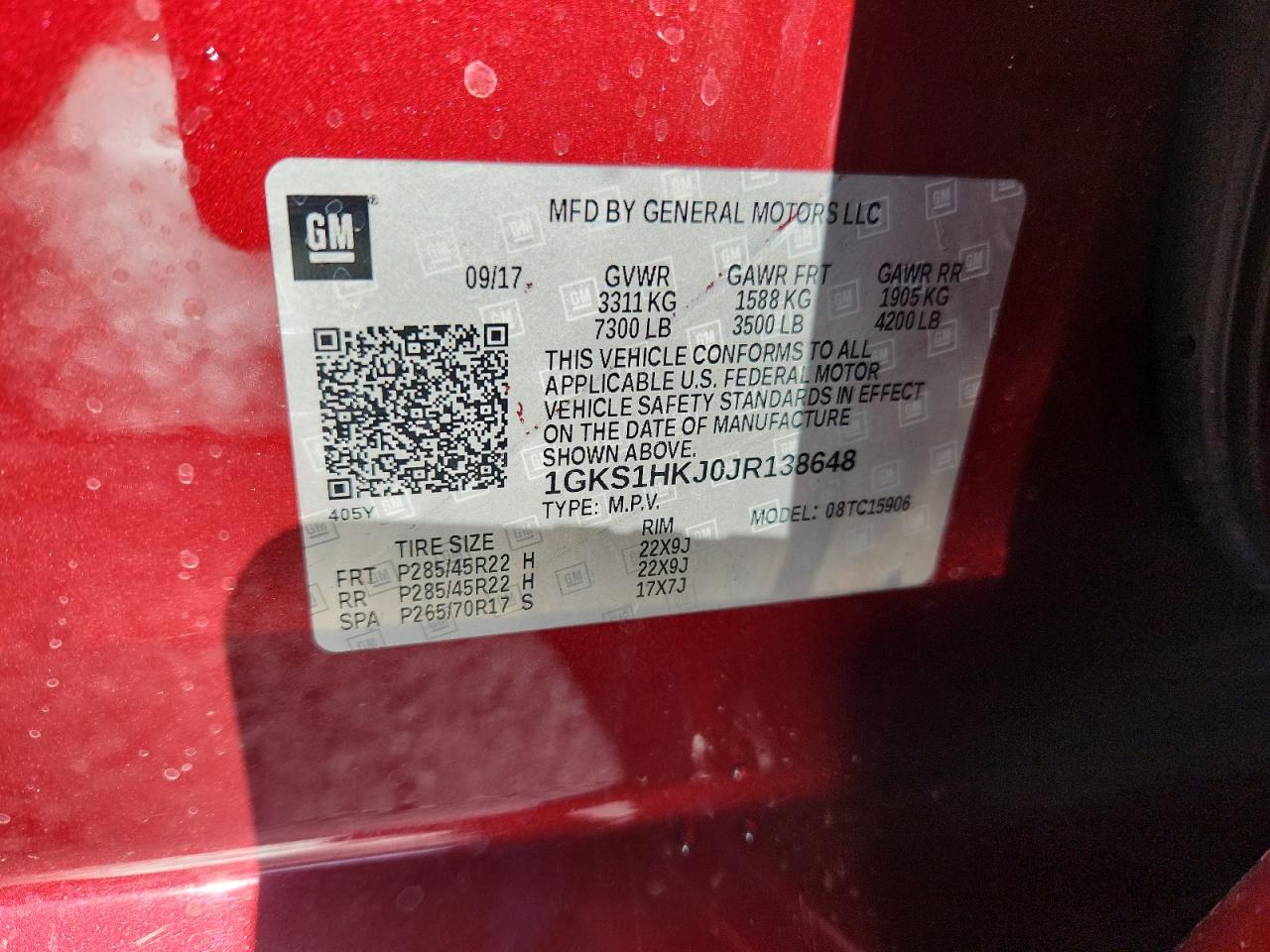 2018 GMC Yukon Xl Denali VIN: 1GKS1HKJ0JR138648 Lot: 90037535