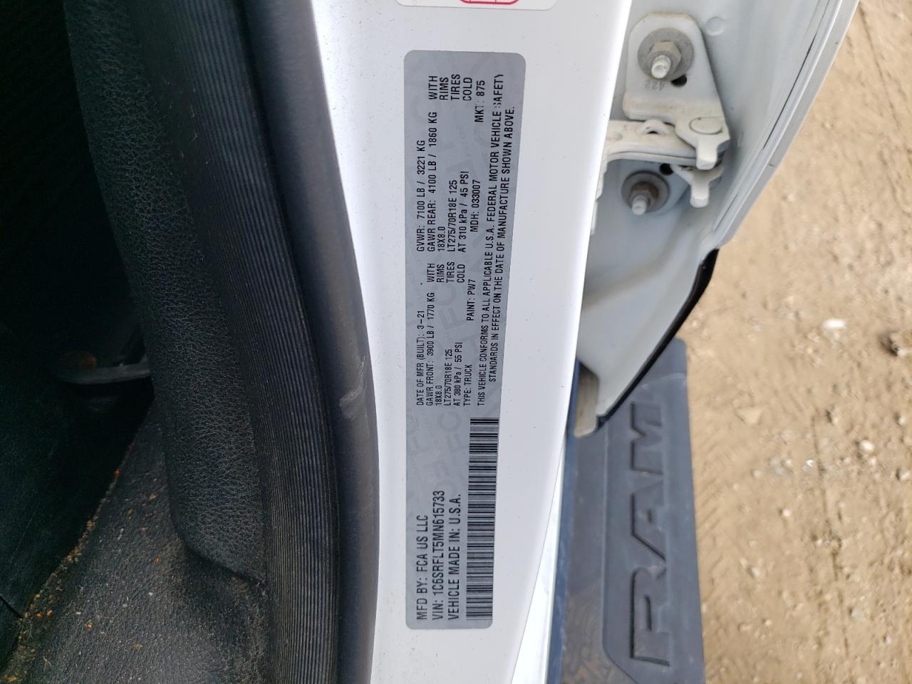 2021 Ram 1500 Rebel VIN: 1C6SRFLT5MN615733 Lot: 85485045