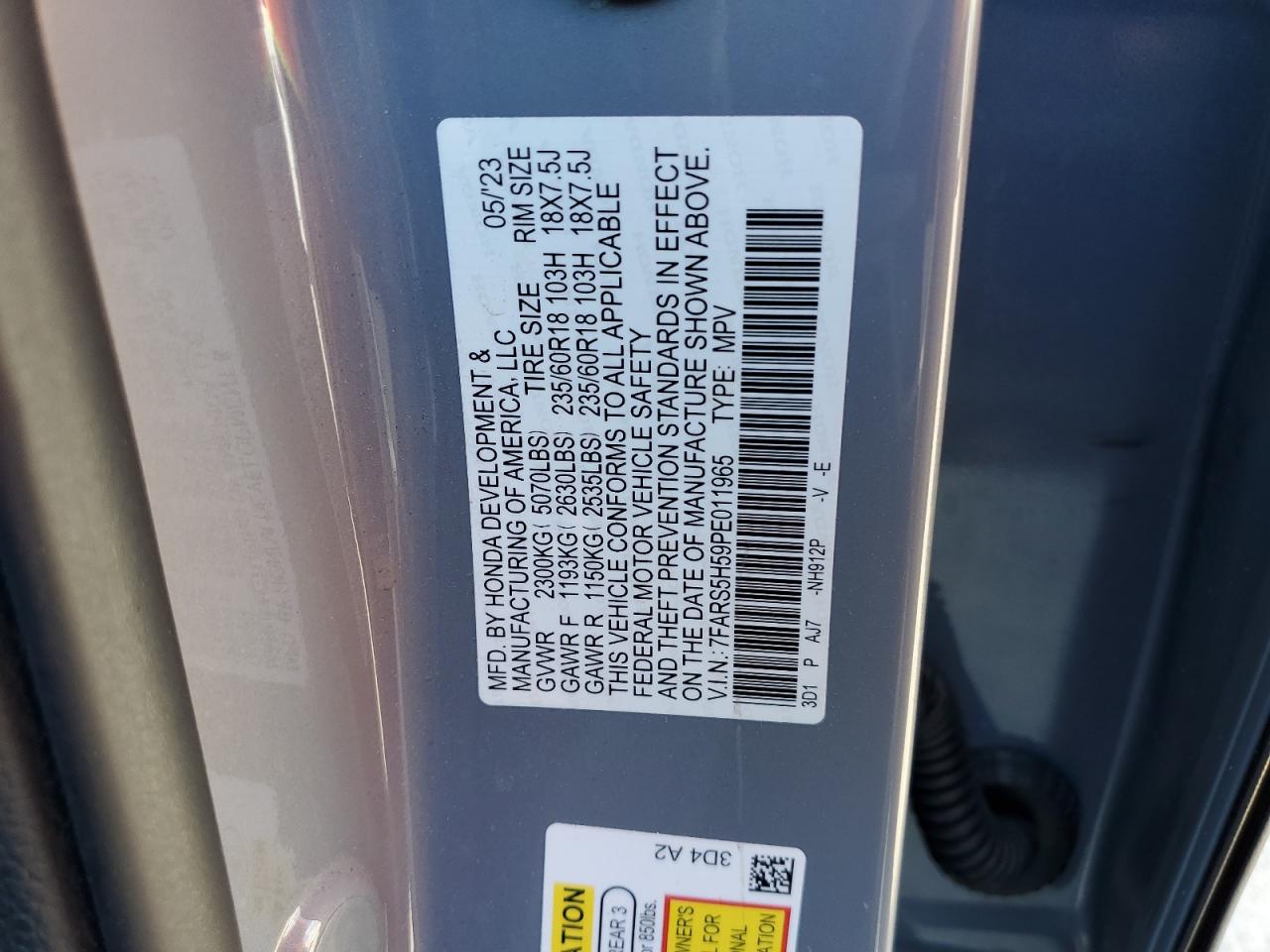 2023 Honda Cr-V Sport VIN: 7FARS5H59PE011965 Lot: 87002305