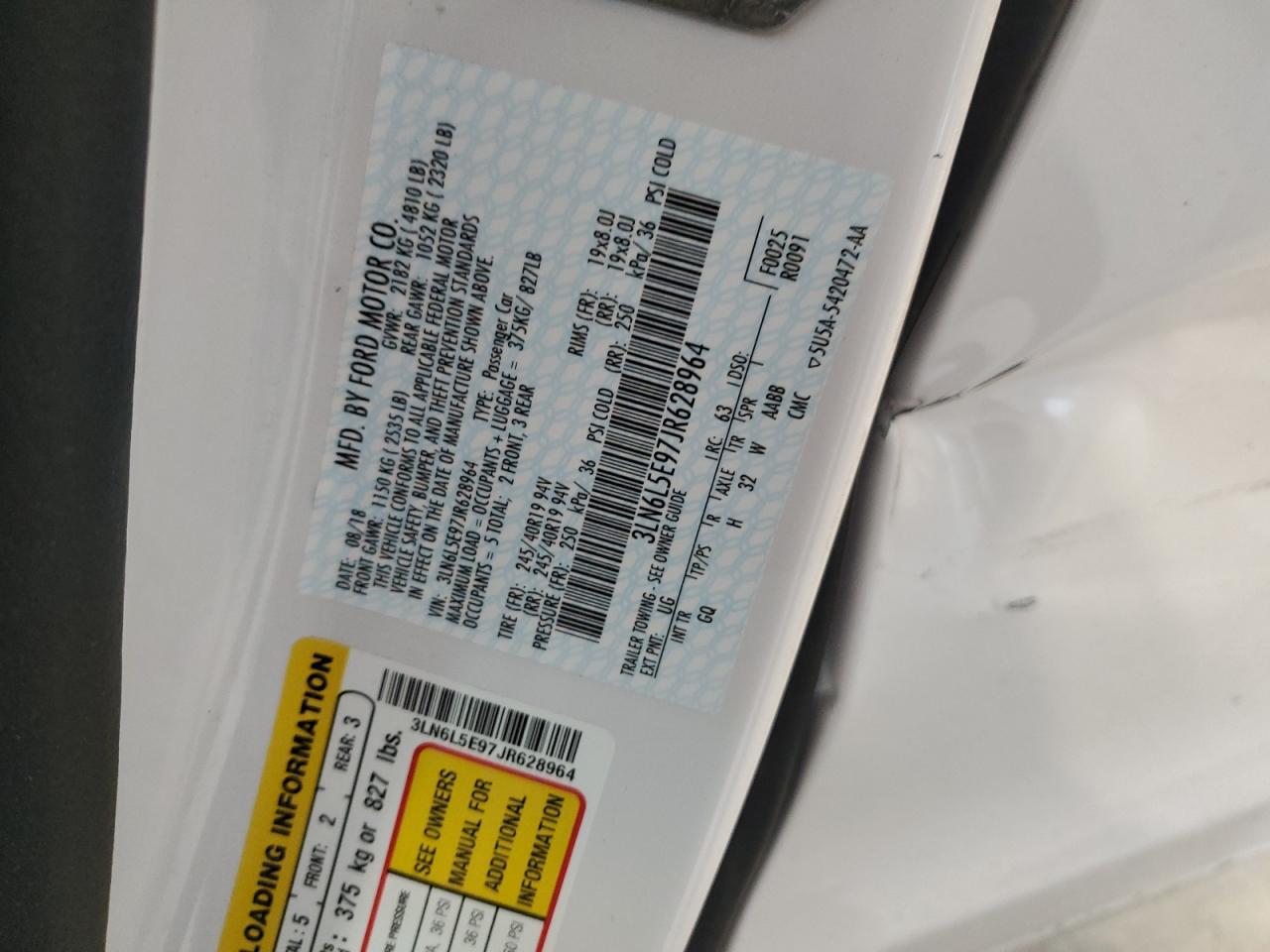 2018 Lincoln Mkz Reserve VIN: 3LN6L5E97JR628964 Lot: 86239305