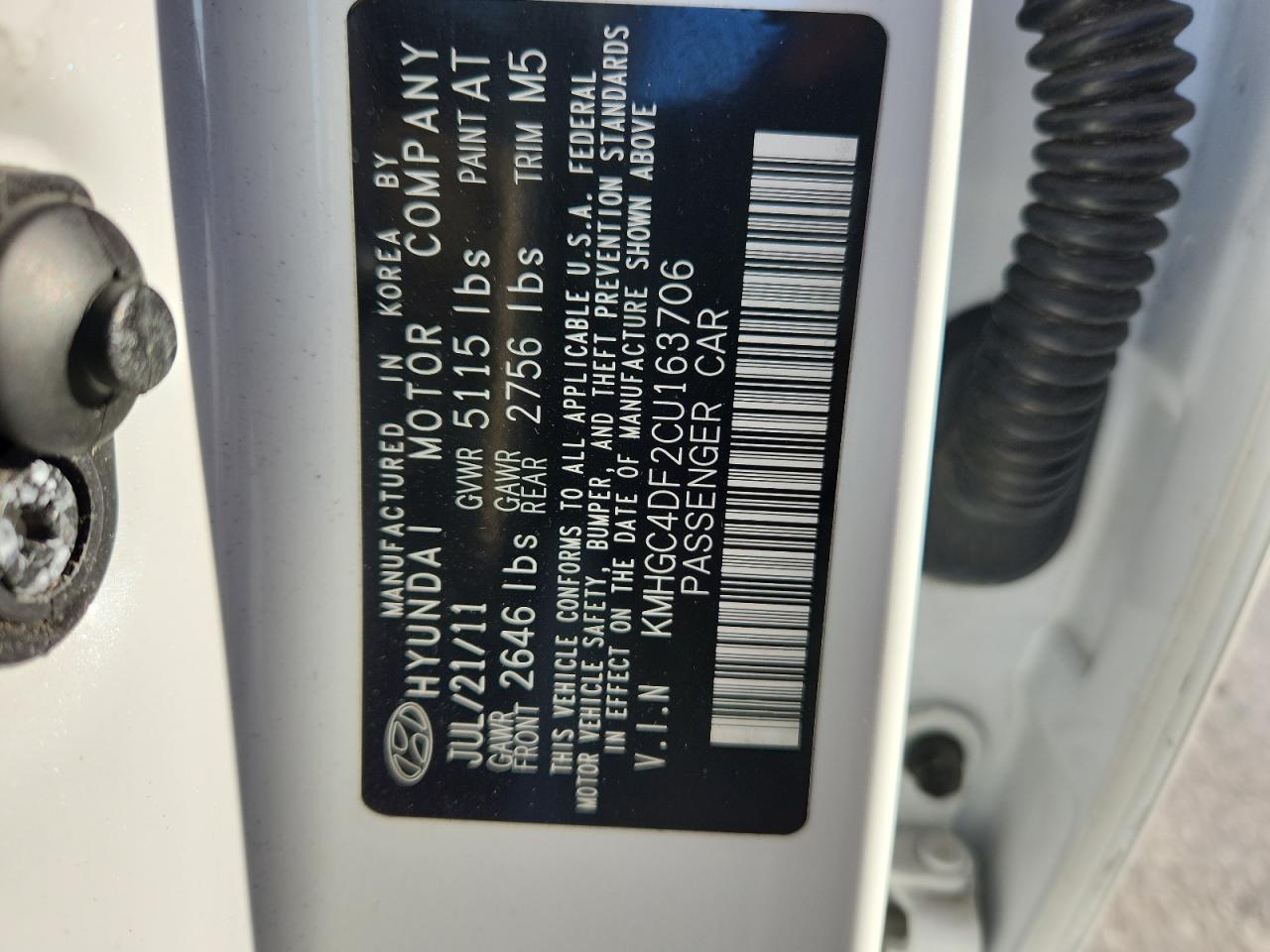 2012 Hyundai Genesis 4.6L VIN: KMHGC4DF2CU163706 Lot: 90740685