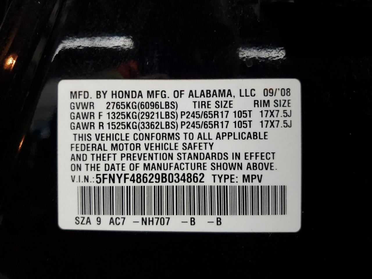 2009 Honda Pilot Exl VIN: 5FNYF48629B034862 Lot: 84922555