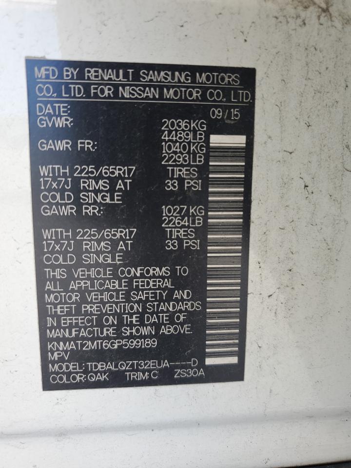 2016 Nissan Rogue S VIN: KNMAT2MT6GP599189 Lot: 82314255