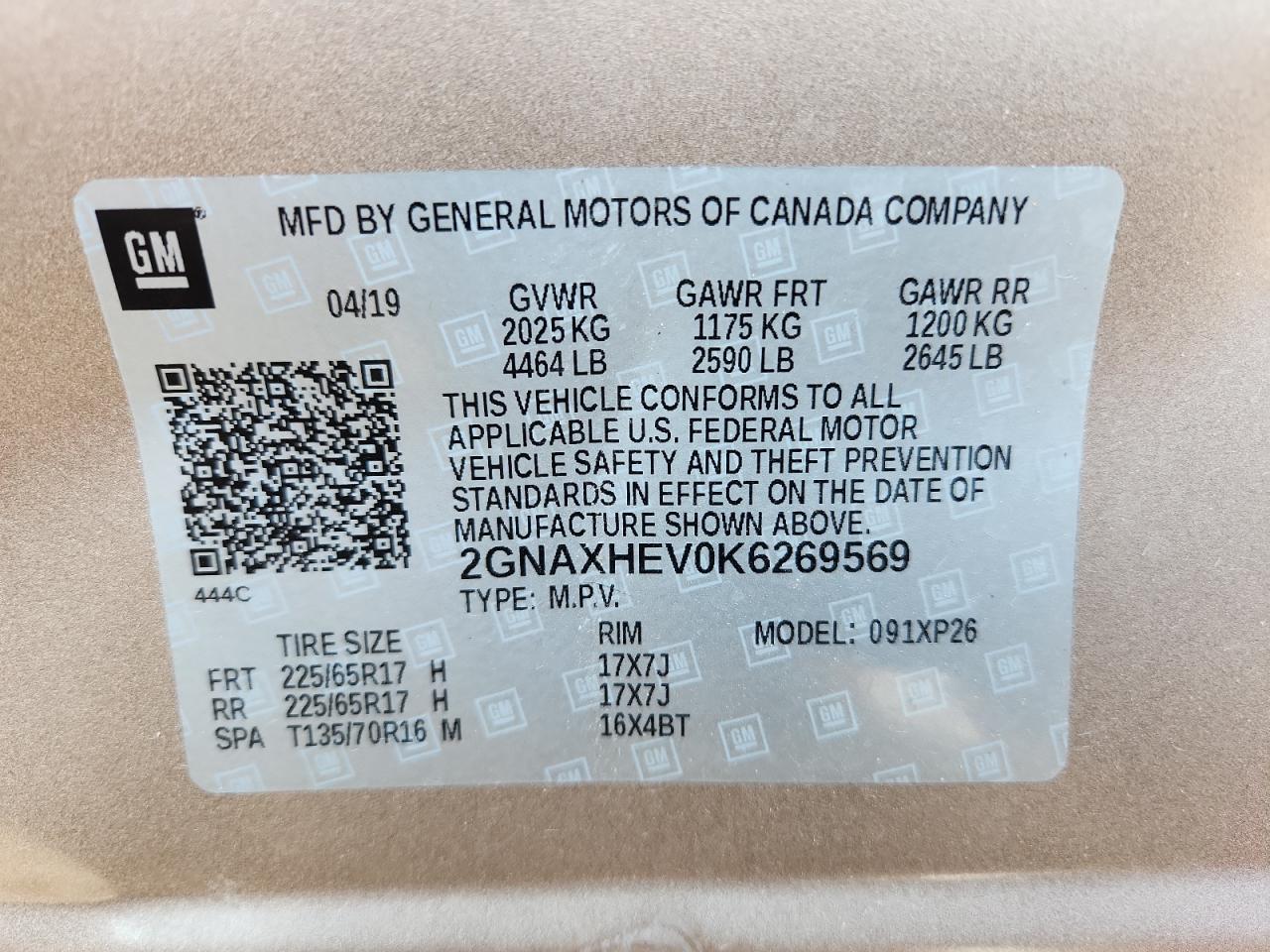 2019 Chevrolet Equinox Ls VIN: 2GNAXHEV0K6269569 Lot: 82231455